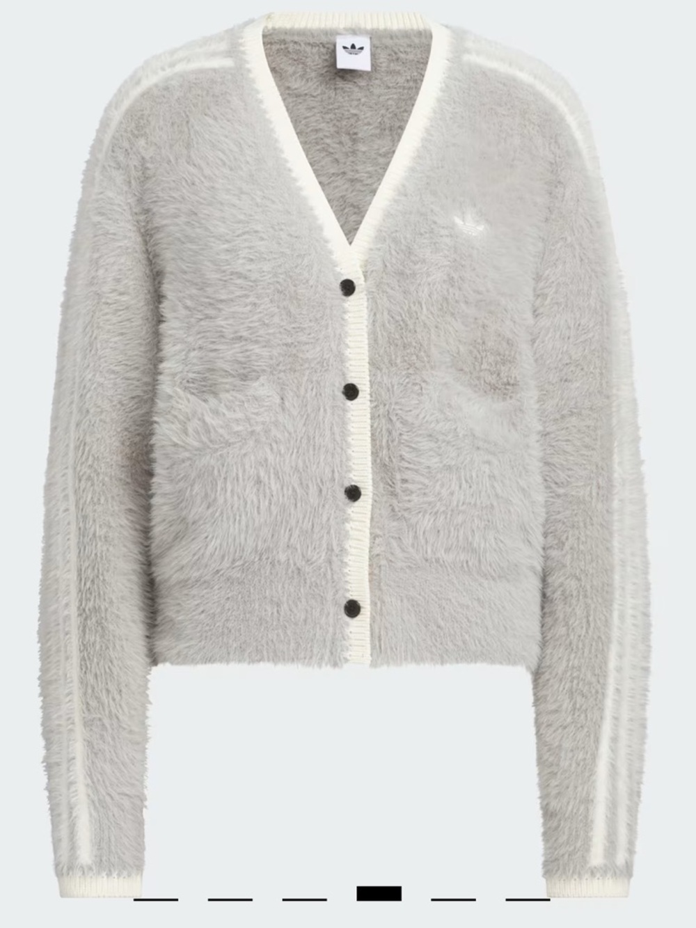 adidas Light Grey Fuzzy V-Neck Cardigan with Cream Trim Asia Exclusive US Large - Picture 4 of 14